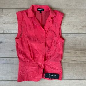 Y2K NWT Bebe Women's Fuchsia Pink Silk Collard Tank Size XXS